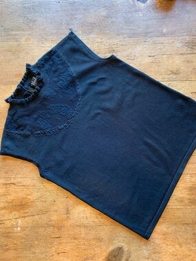 Ruffled Mock Neck Knit Tank — Black
